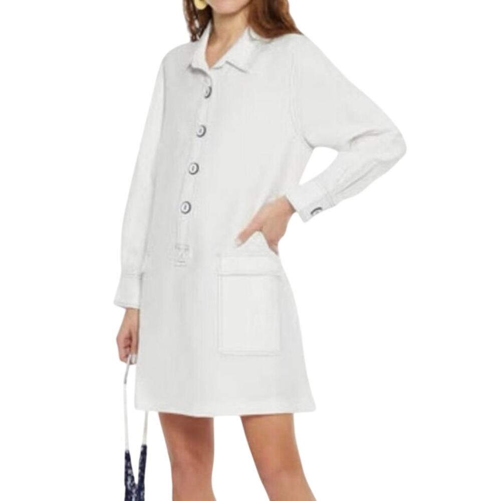 SOLID & STRIPED White Long Sleeve Shift Dress w/ Navy Contrast Stitching Size M